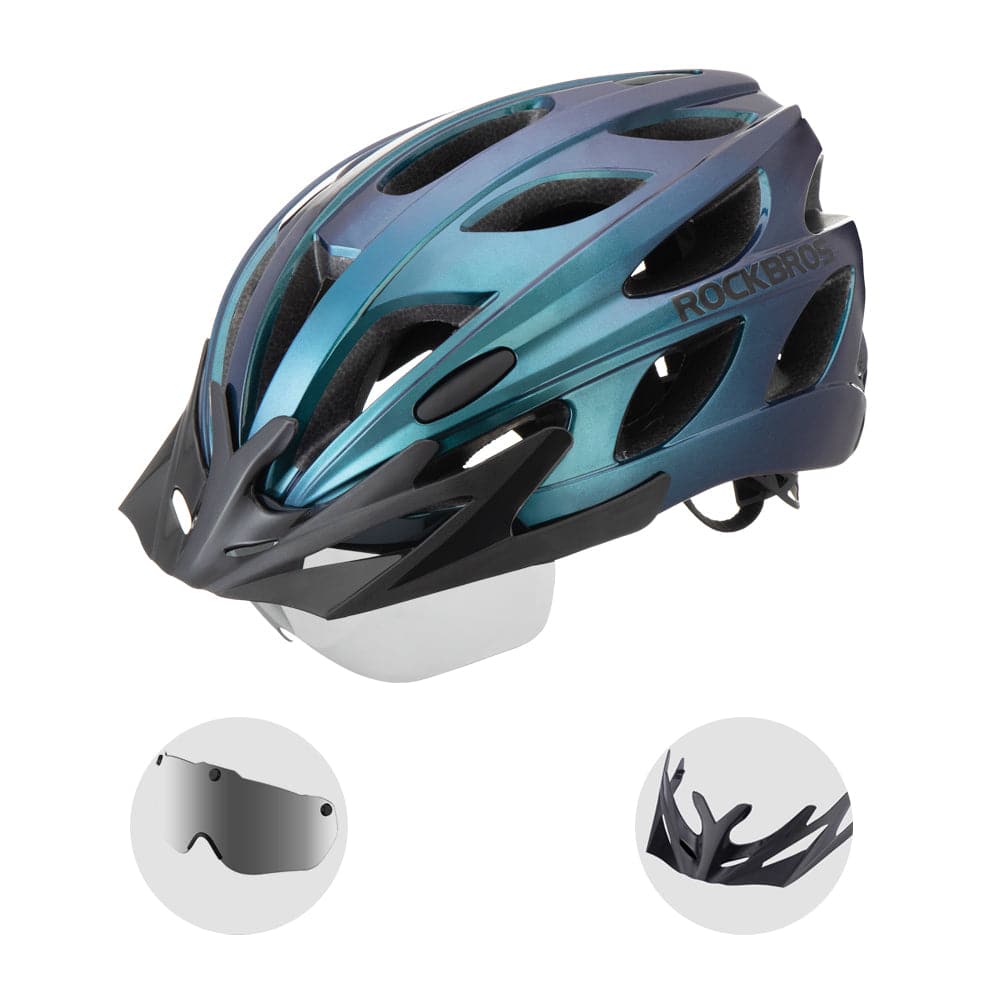 ROCKBROS Casco de bicicleta con gafas magnéticas desmontables integradas y visera