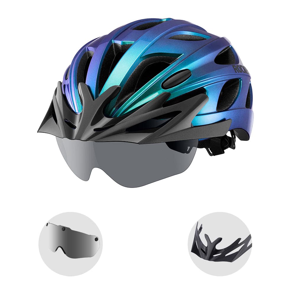 ROCKBROS Casco de bicicleta con gafas magnéticas desmontables integradas y visera