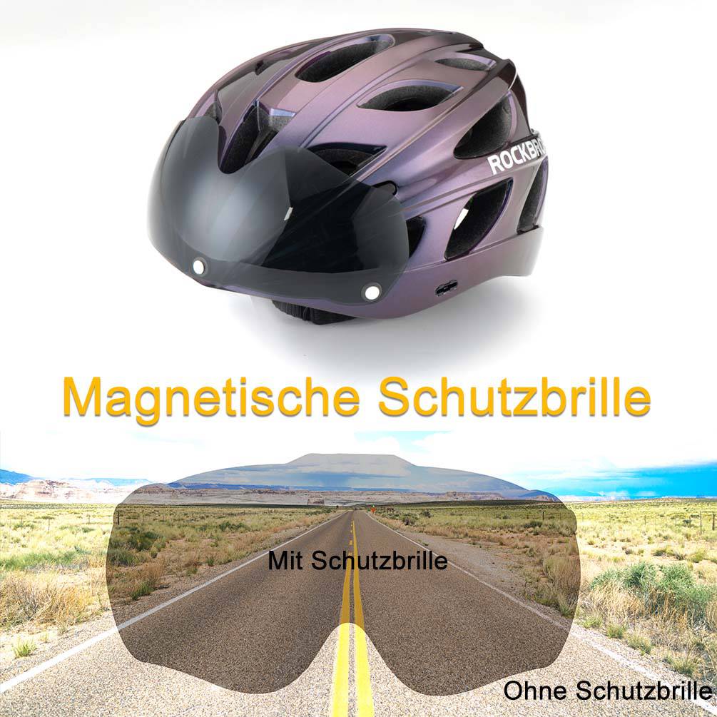 ROCKBROS Casco de bicicleta con gafas magnéticas desmontables integradas y visera