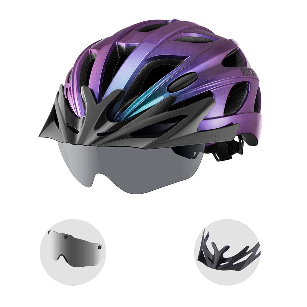 ROCKBROS Casco de bicicleta con gafas magnéticas desmontables integradas y visera