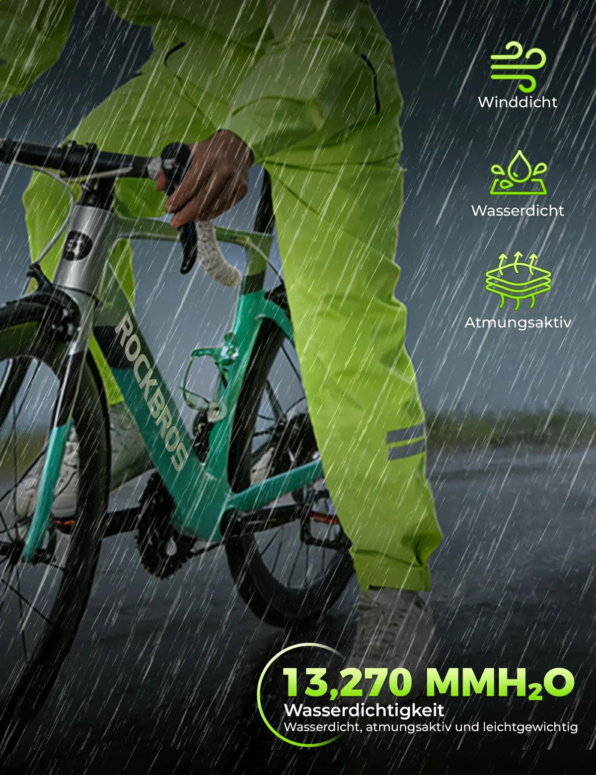 ROCKBROS Pantalón largo de ciclismo para hombre, impermeable