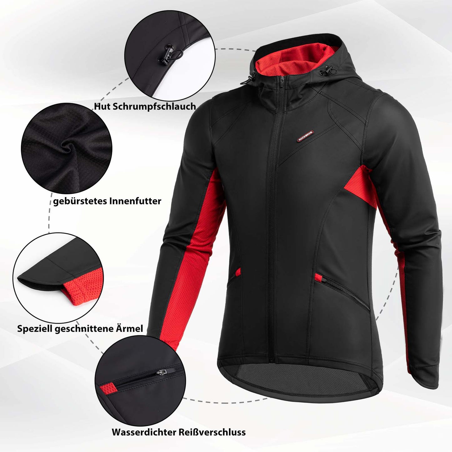 Chaqueta de ciclismo softshell cortavientos de invierno para hombre, negra, ROCKBROS