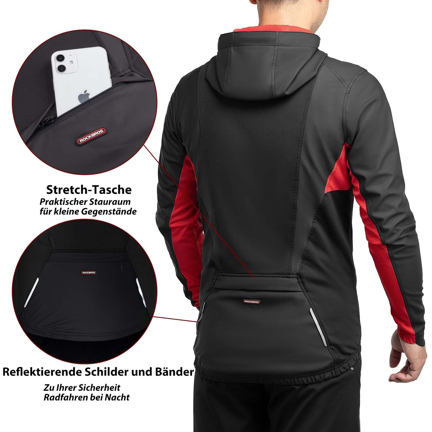 Chaqueta de ciclismo softshell cortavientos de invierno para hombre, negra, ROCKBROS