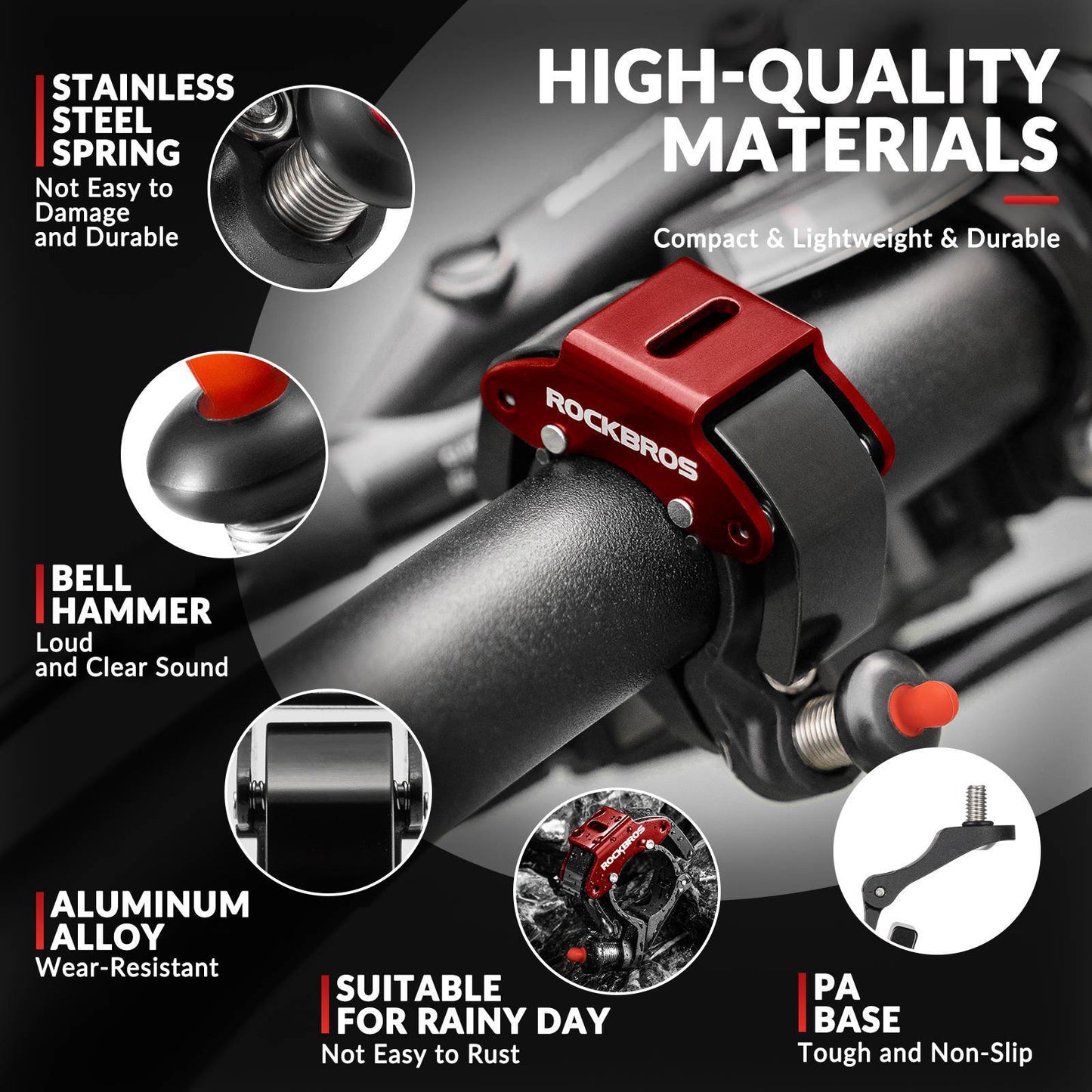 Timbre de bicicleta, 100 dB de potencia, innovador mini timbre de bicicleta, ROCKBROS