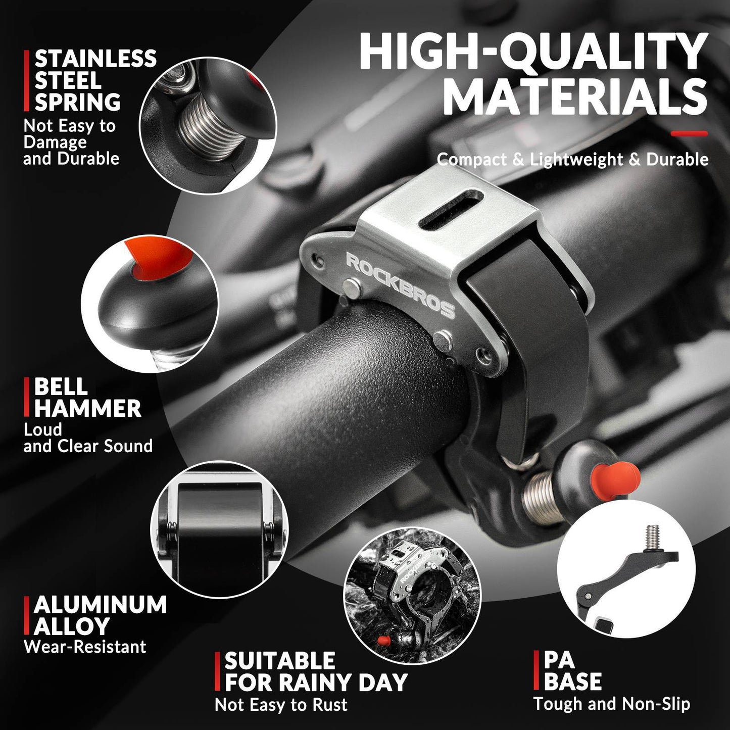 Timbre de bicicleta, 100 dB de potencia, innovador mini timbre de bicicleta, ROCKBROS