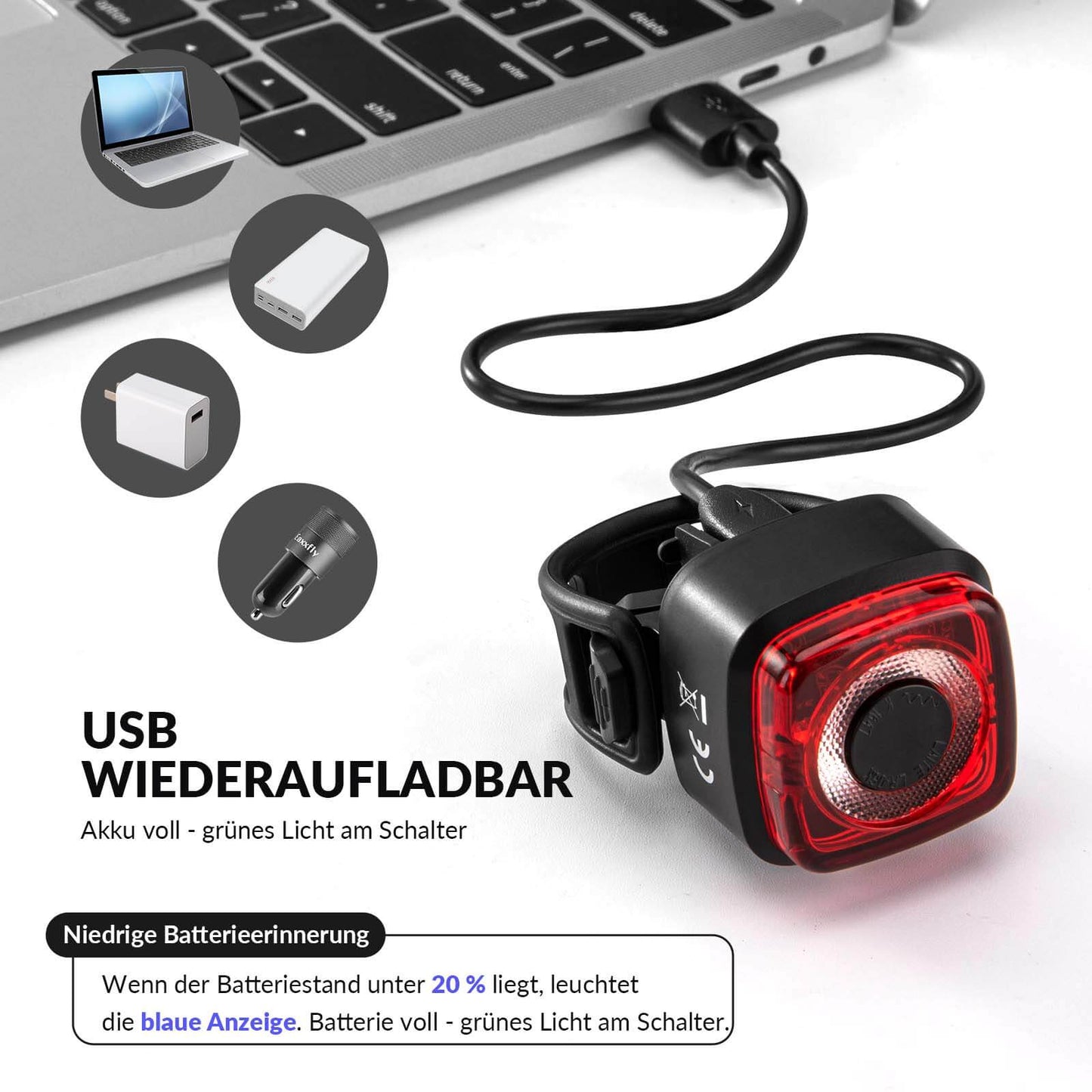 Luz trasera para bicicleta IPX5 resistente al agua y recargable con USB-C ROCKBROS