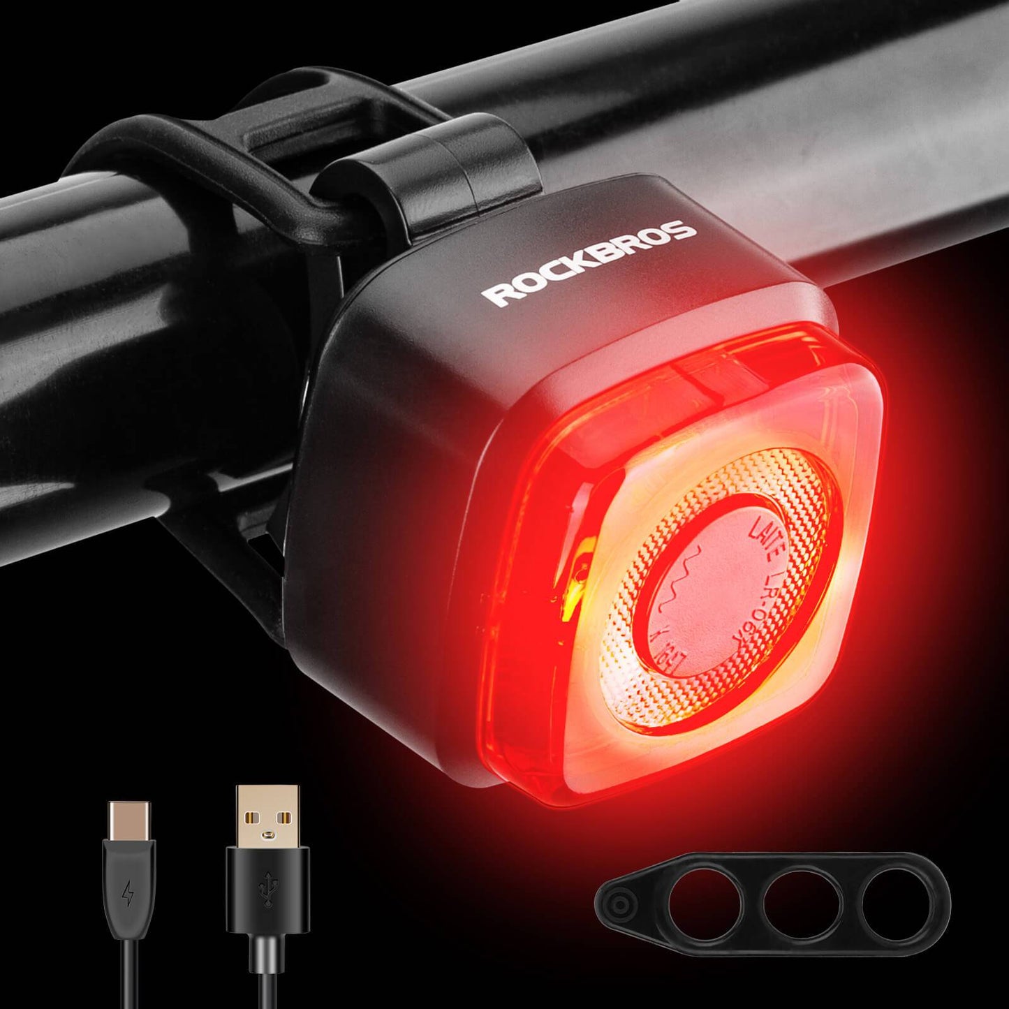 Luz trasera para bicicleta IPX5 resistente al agua y recargable con USB-C ROCKBROS