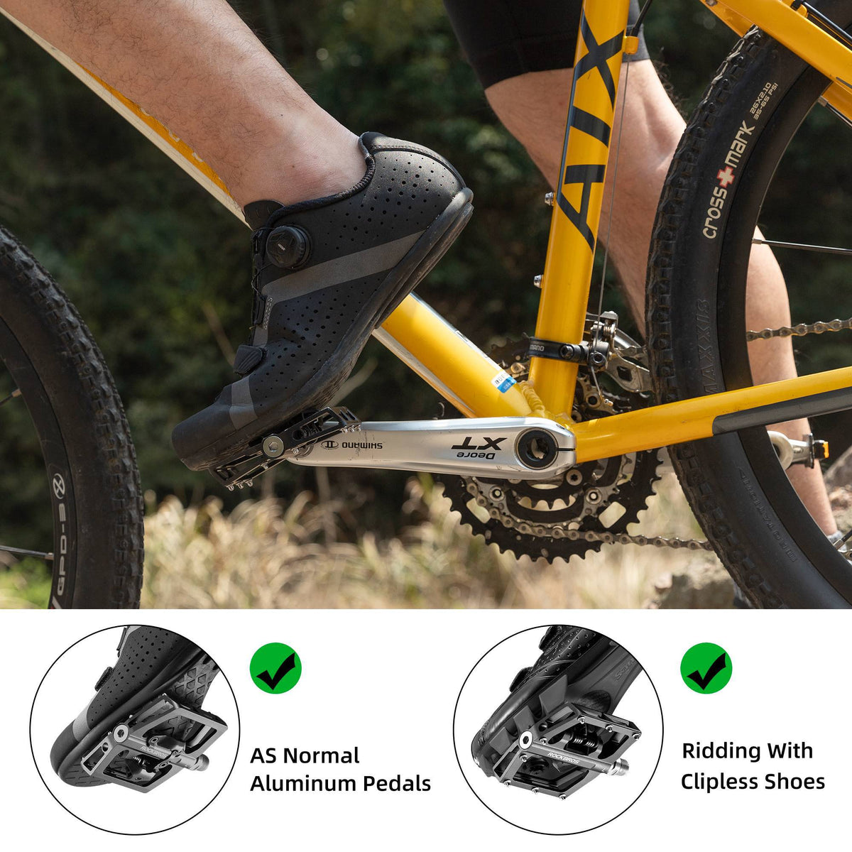 ROCKBROS Pedales de bicicleta de aluminio 2 en 1 SPD para MTB, bicicleta de carreras y urbana