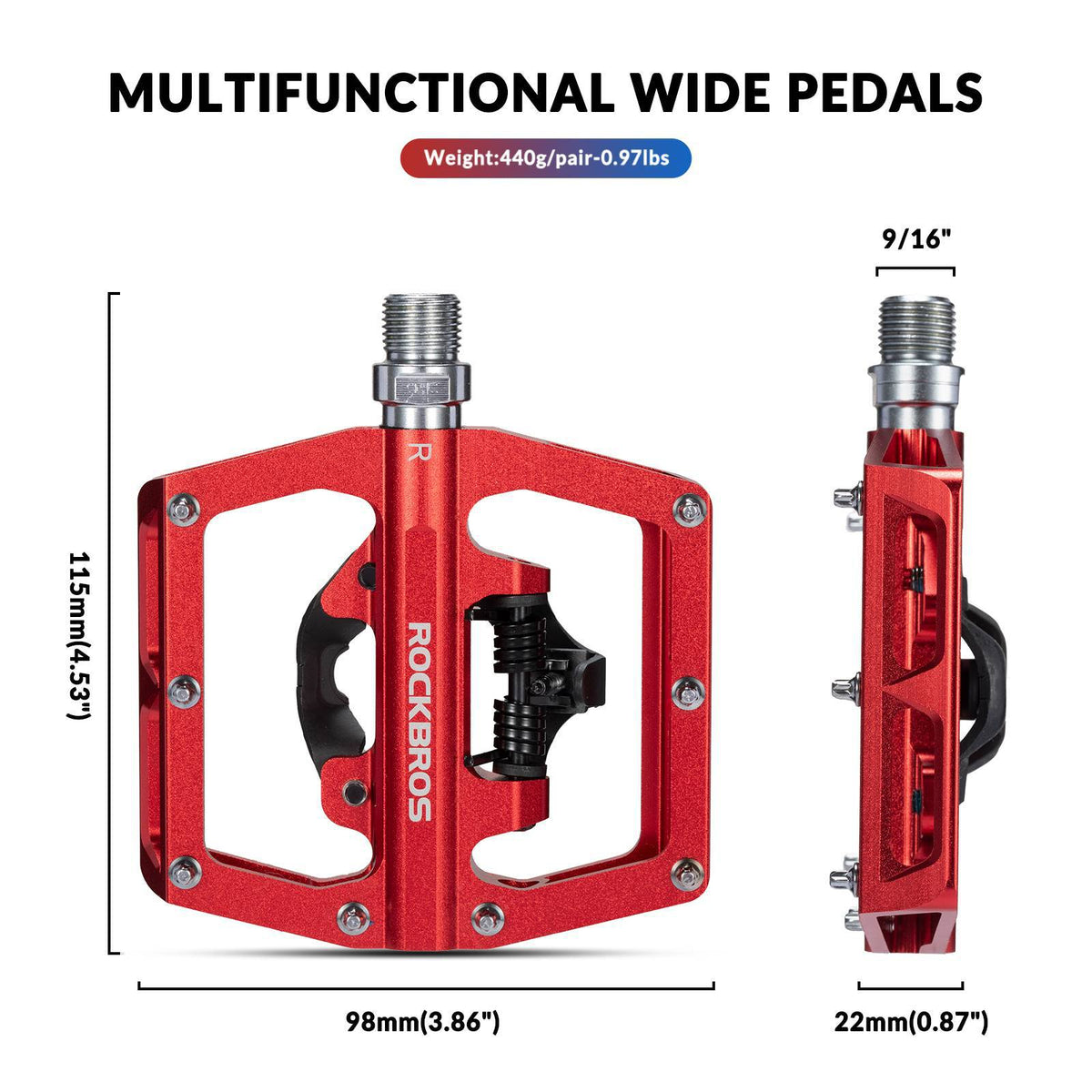 ROCKBROS Pedales de bicicleta de aluminio 2 en 1 SPD para MTB, bicicleta de carreras y urbana