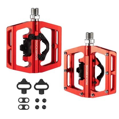 ROCKBROS Pedales de bicicleta de aluminio 2 en 1 SPD para MTB, bicicleta de carreras y urbana
