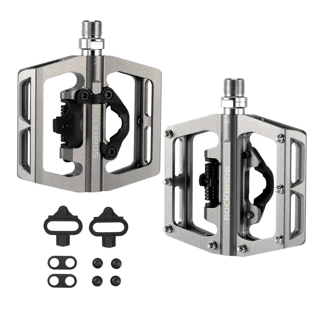 ROCKBROS Pedales de bicicleta de aluminio 2 en 1 SPD para MTB, bicicleta de carreras y urbana