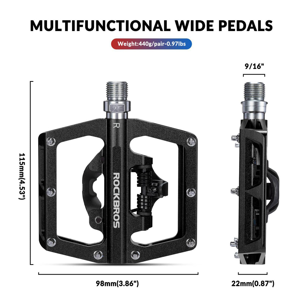 ROCKBROS Pedales de bicicleta de aluminio 2 en 1 SPD para MTB, bicicleta de carreras y urbana