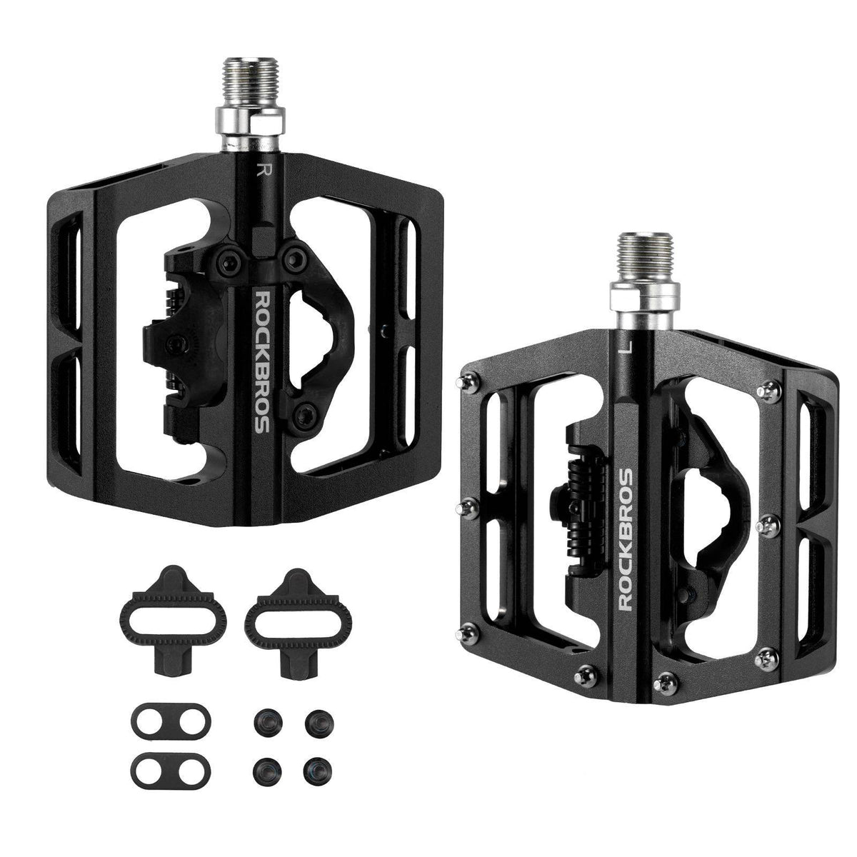 ROCKBROS Pedales de bicicleta de aluminio 2 en 1 SPD para MTB, bicicleta de carreras y urbana