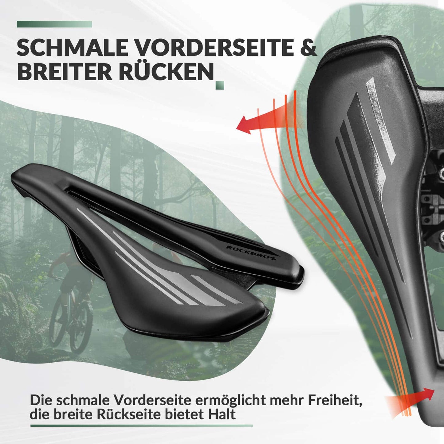Sillín de bicicleta ergonómico, transpirable, 14,5 x 25 cm, ROCKBROS
