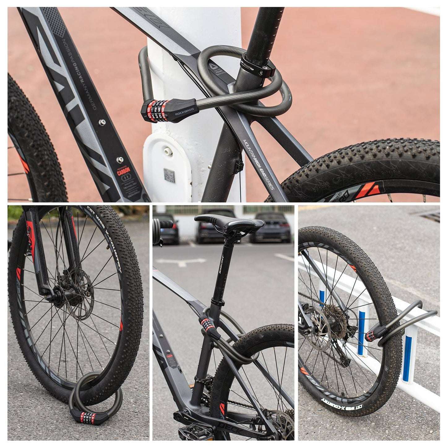 Candado para bicicleta con combinación de 5 dígitos fabricado en PVC y acero ROCKBROS