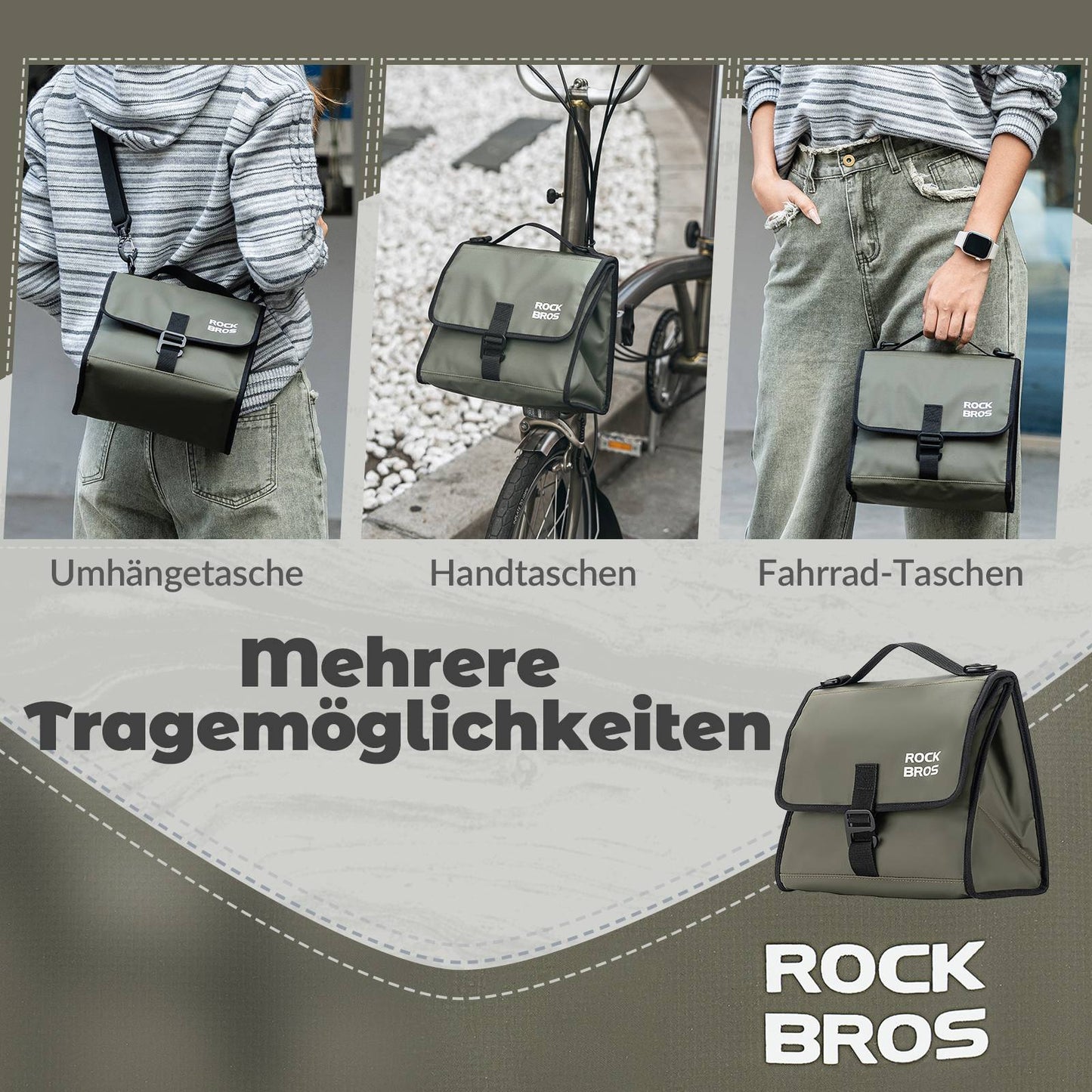 Bolsa para bicicleta, bolsa para manillar, bolsa frontal con correa para el hombro, ROCKBROS
