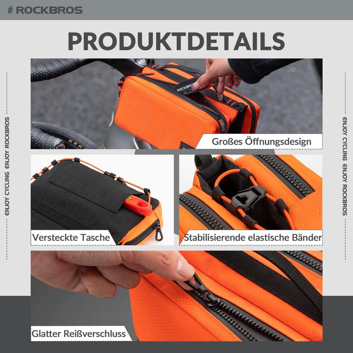 Bolsa para cuadro de bicicleta con correa para el hombro, bolsa para tubo superior ROCKBROS