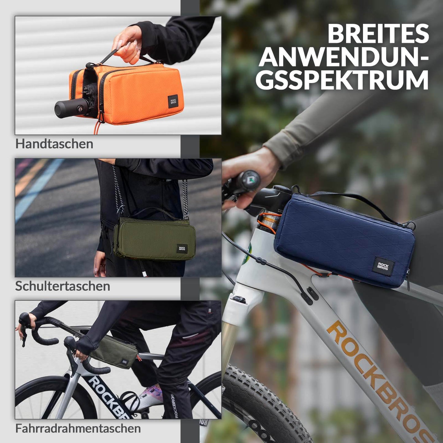 Bolsa para cuadro de bicicleta con correa para el hombro, bolsa para tubo superior ROCKBROS