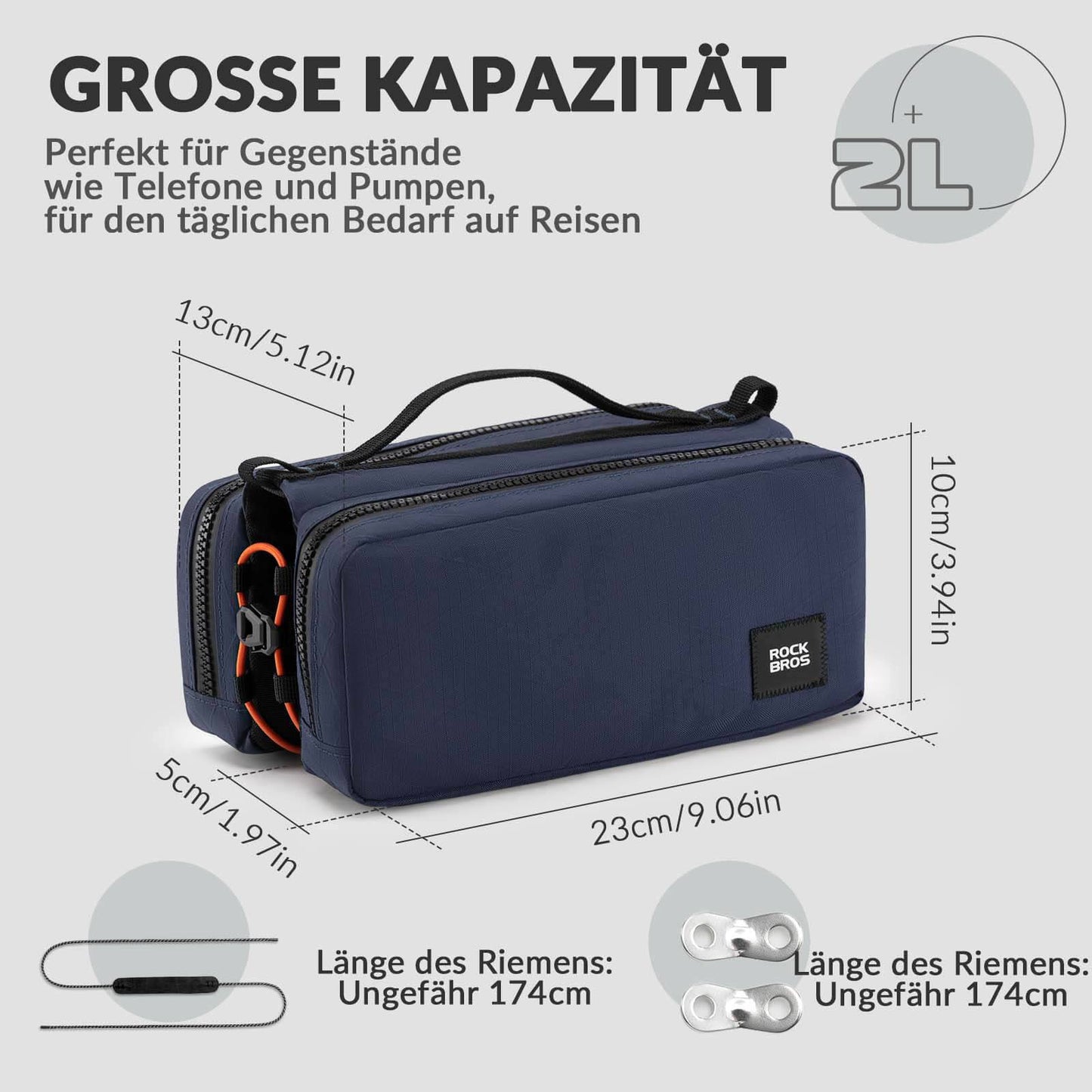 Bolsa para cuadro de bicicleta con correa para el hombro, bolsa para tubo superior ROCKBROS