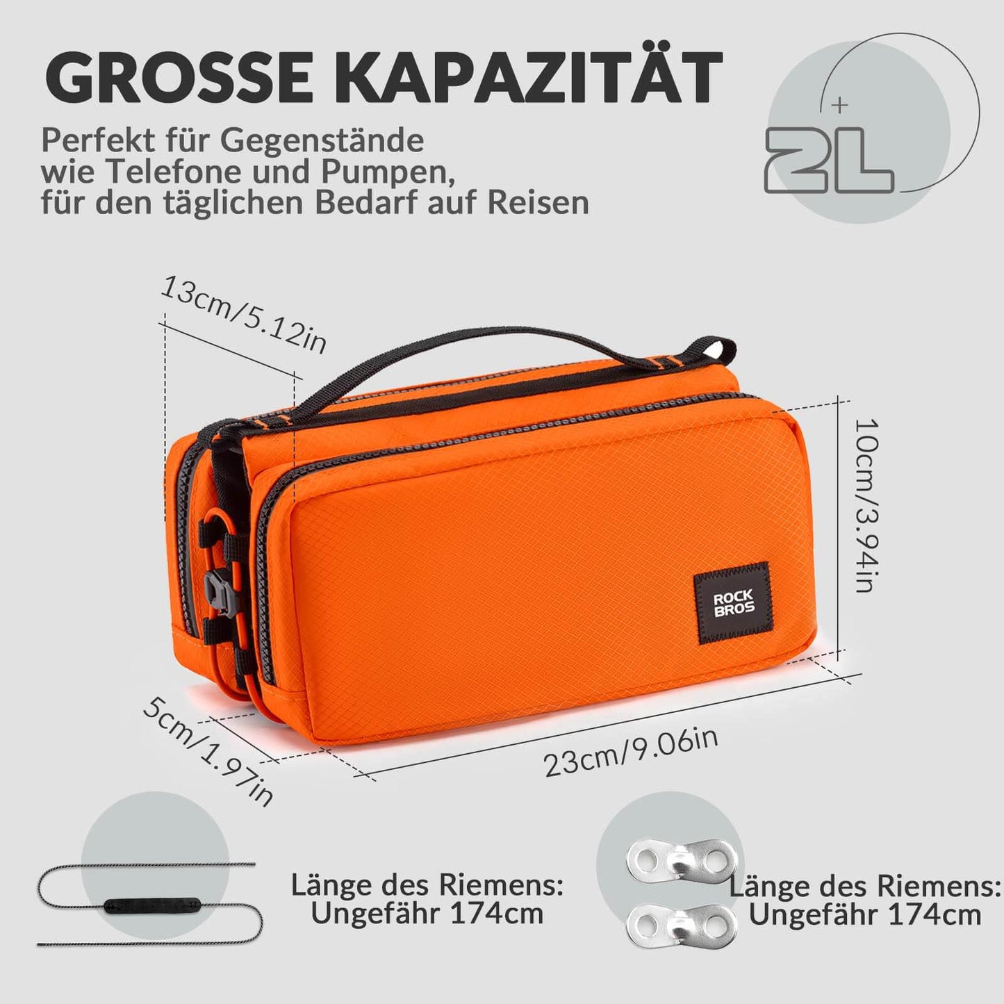 Bolsa para cuadro de bicicleta con correa para el hombro, bolsa para tubo superior ROCKBROS