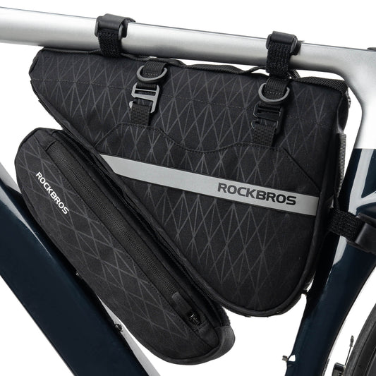 Bolsa de bicicleta 2 en 1, bolsa de cuadro desmontable de 1,3 L + 0,7 L, negra, ROCKBROS