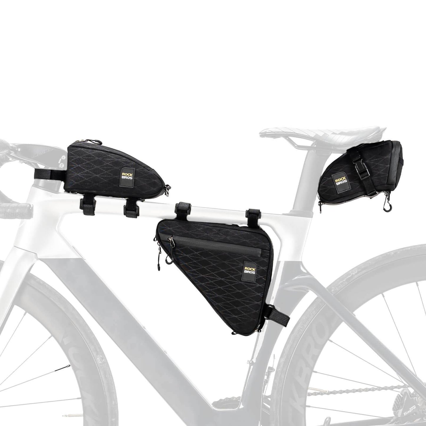 Juego de bolsas para bicicleta: 2 bolsas para cuadro y 1 bolsa para sillín con correa de hombro ajustable, 1,2 L, ROCKBROS