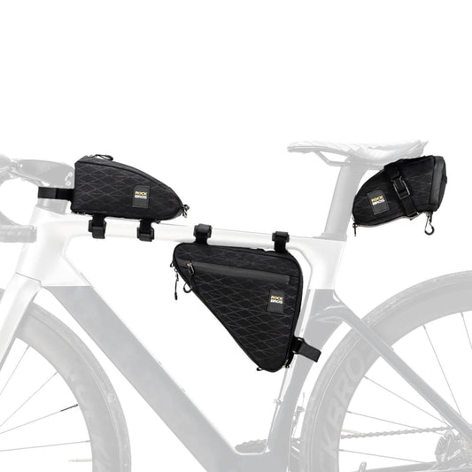 Juego de bolsas para bicicleta: 2 bolsas para cuadro y 1 bolsa para sillín con correa de hombro ajustable, 1,2 L, ROCKBROS
