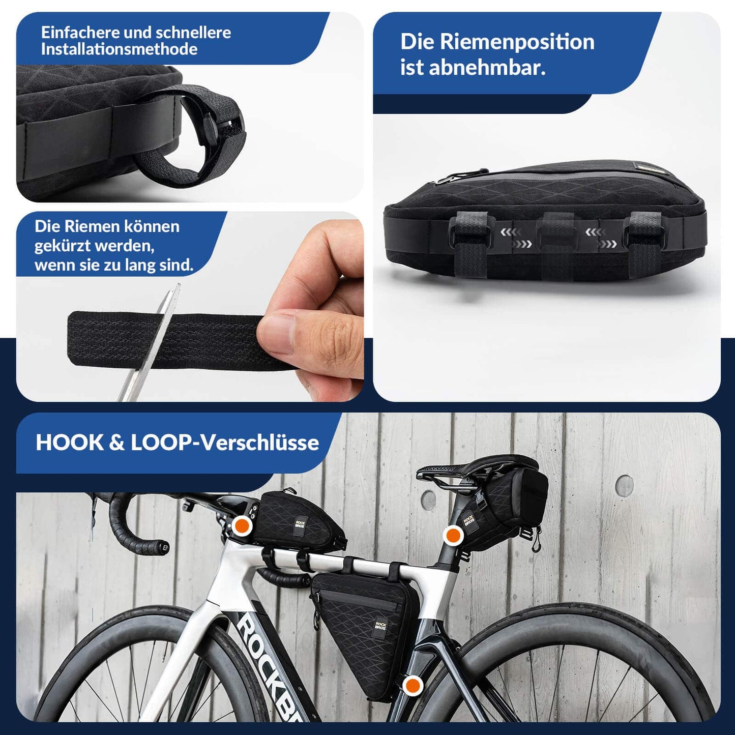 Juego de bolsas para bicicleta: 2 bolsas para cuadro y 1 bolsa para sillín con correa de hombro ajustable, 1,2 L, ROCKBROS