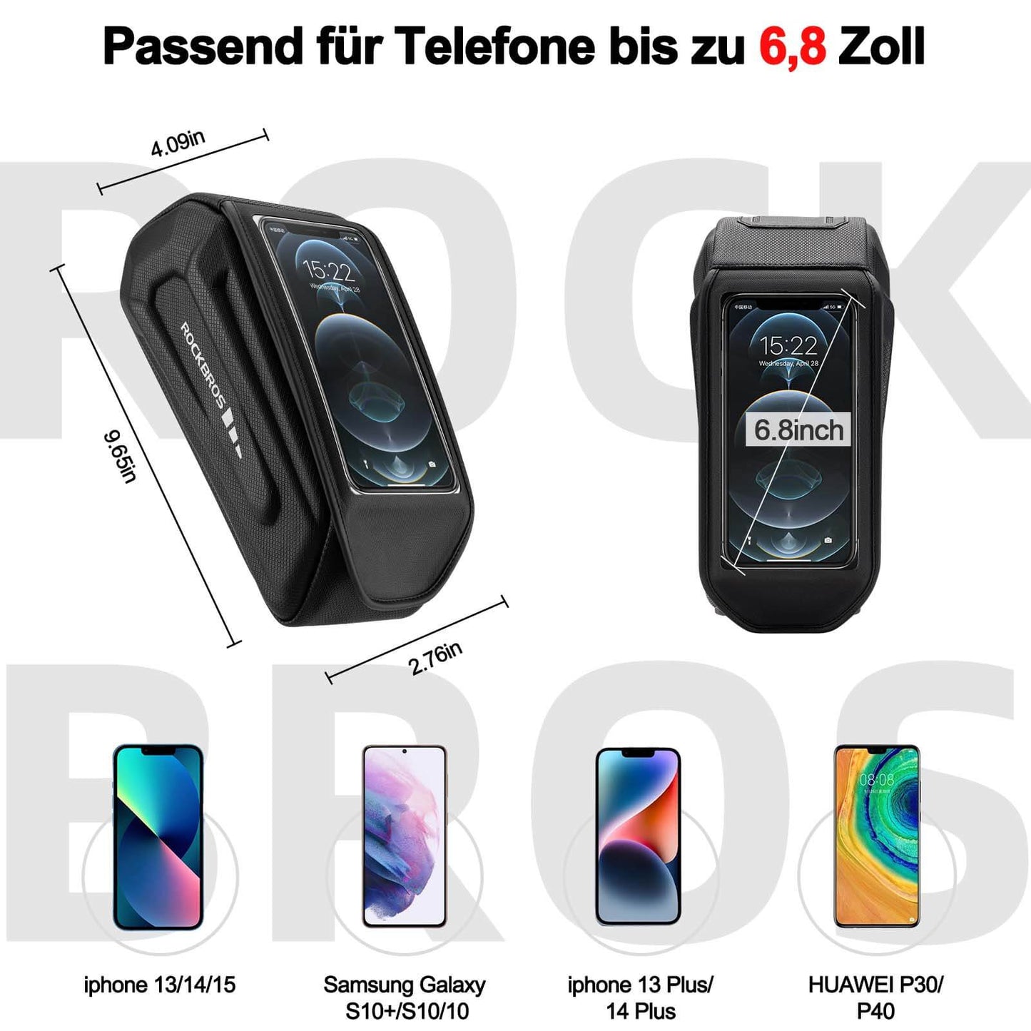 Bolsa de bicicleta impermeable, funda para teléfono móvil para smartphones con pantalla táctil de 6,8 pulgadas, ROCKBROS