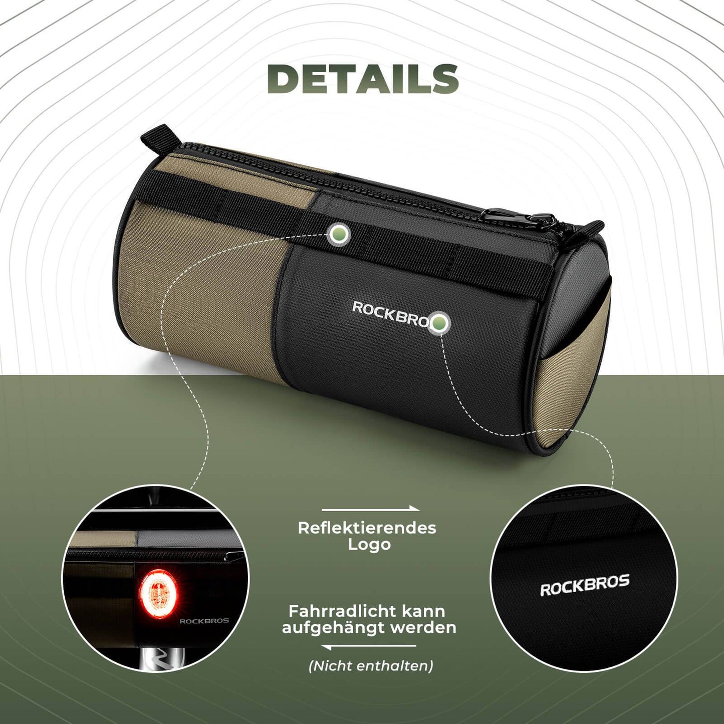 Bolsa de manillar cilíndrica ROCKBROS, 1,7 l, con correa para el hombro