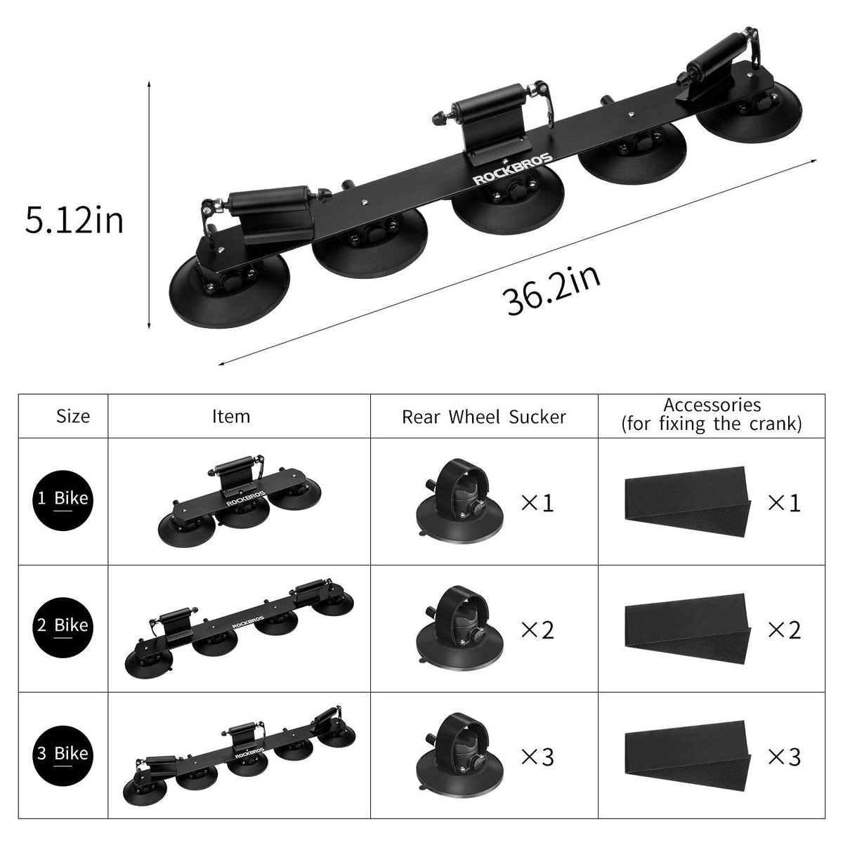 ROCKBROS Portabicicletas Portaequipajes de techo para bicicleta con ventosas de montaje rápido