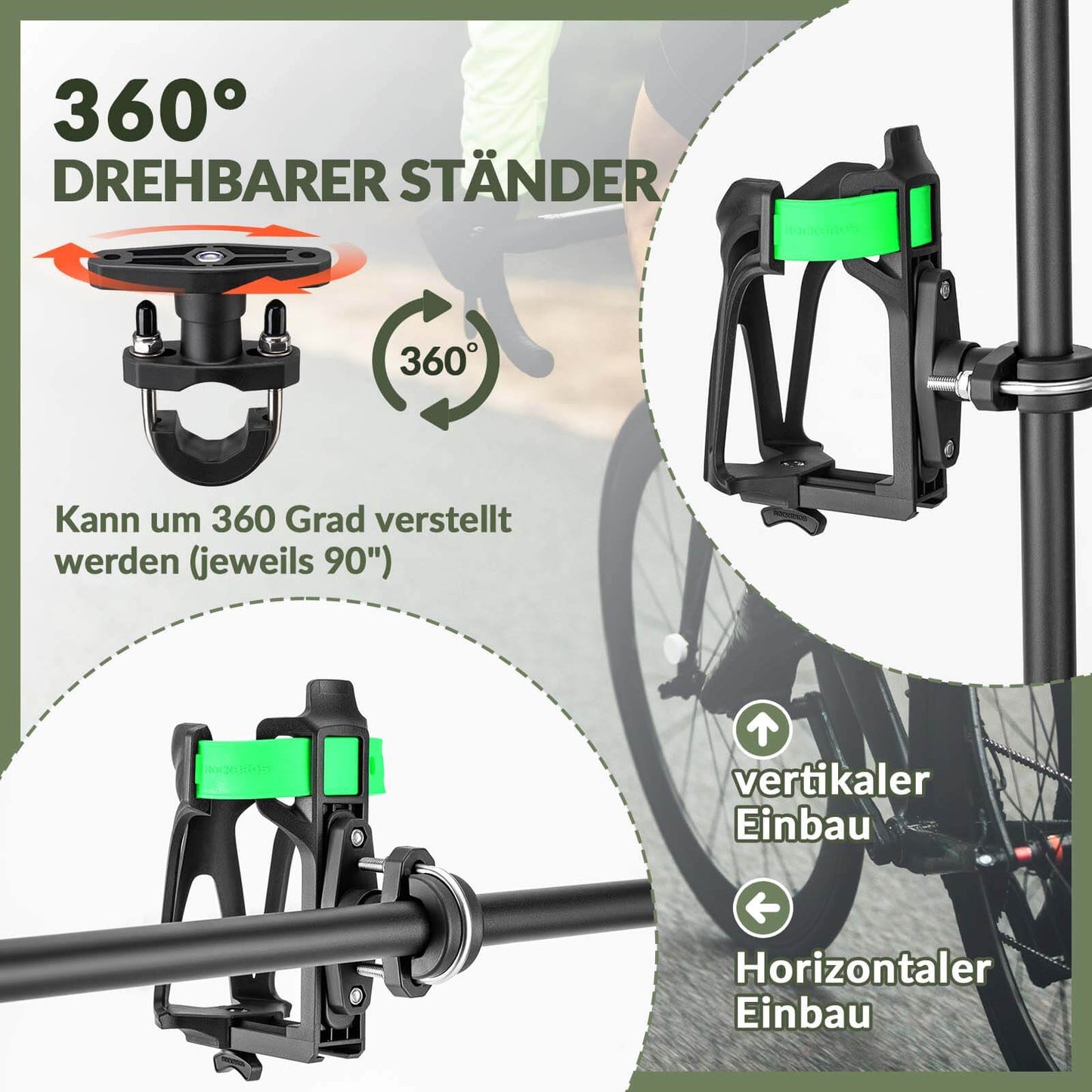 Portabotellas ajustable para bicicletas, giratorio 360°, ROCKBROS