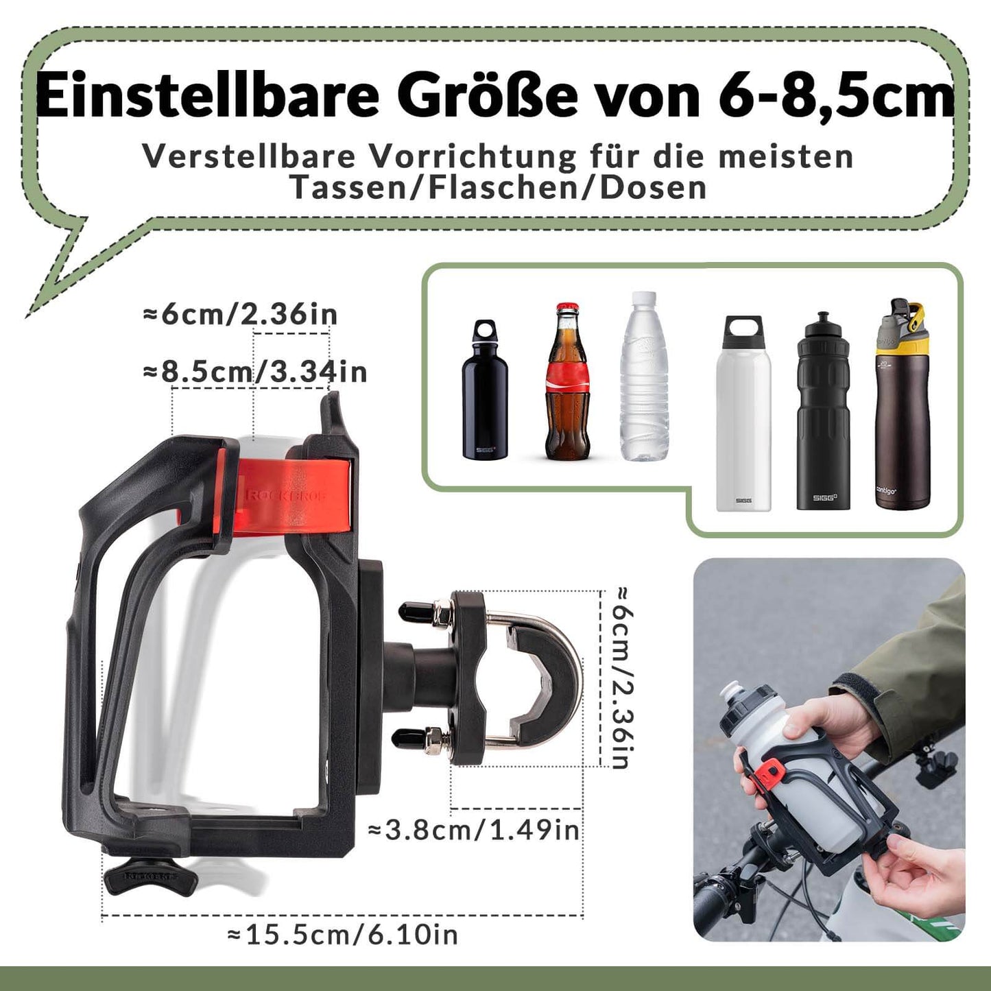 Portabotellas ajustable para bicicletas, giratorio 360°, ROCKBROS