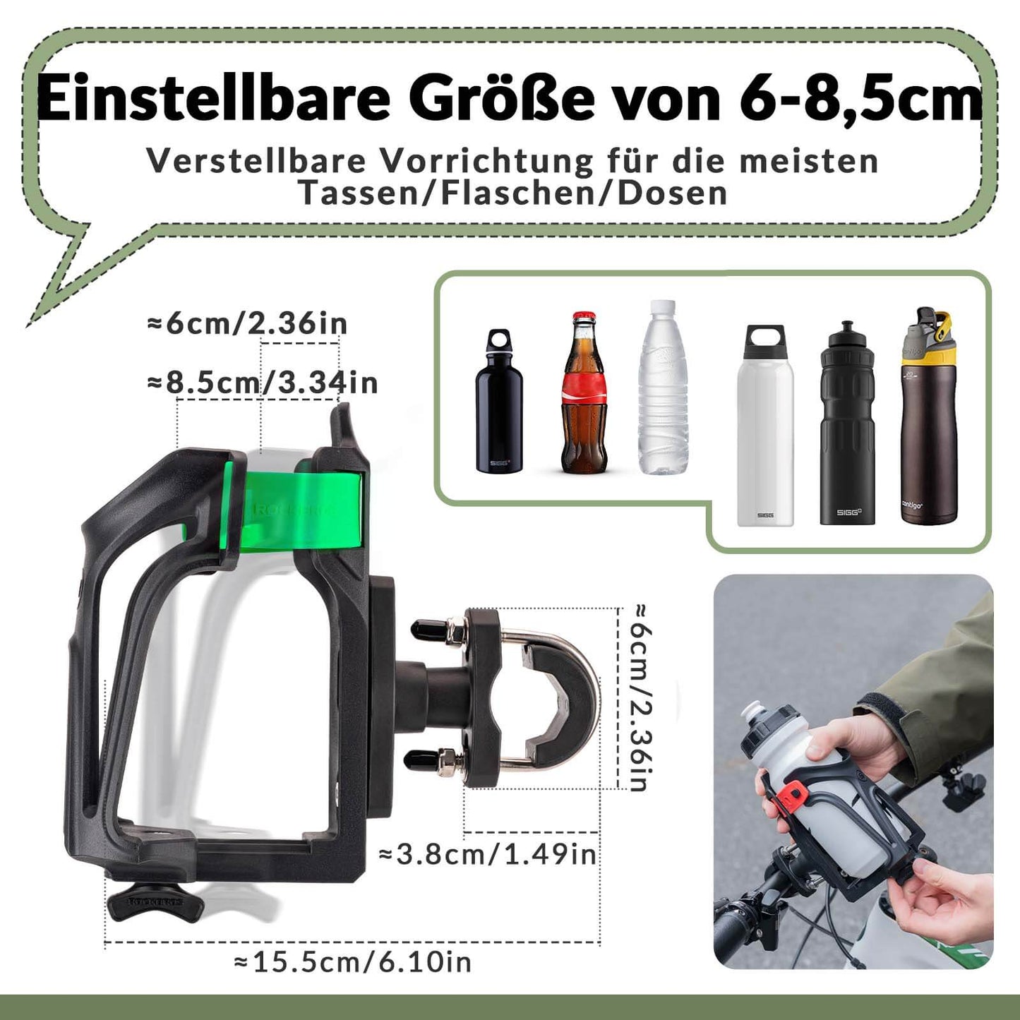 Portabotellas ajustable para bicicletas, giratorio 360°, ROCKBROS
