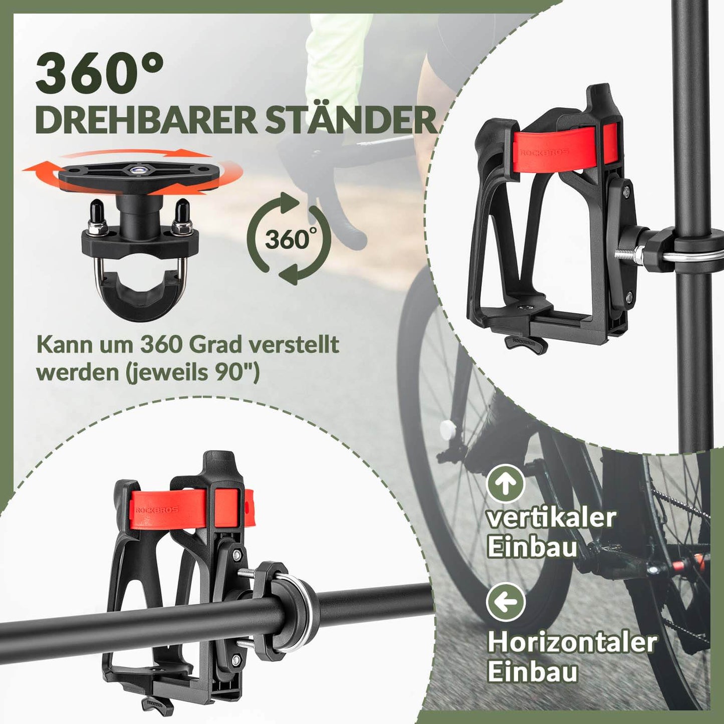 Portabotellas ajustable para bicicletas, giratorio 360°, ROCKBROS
