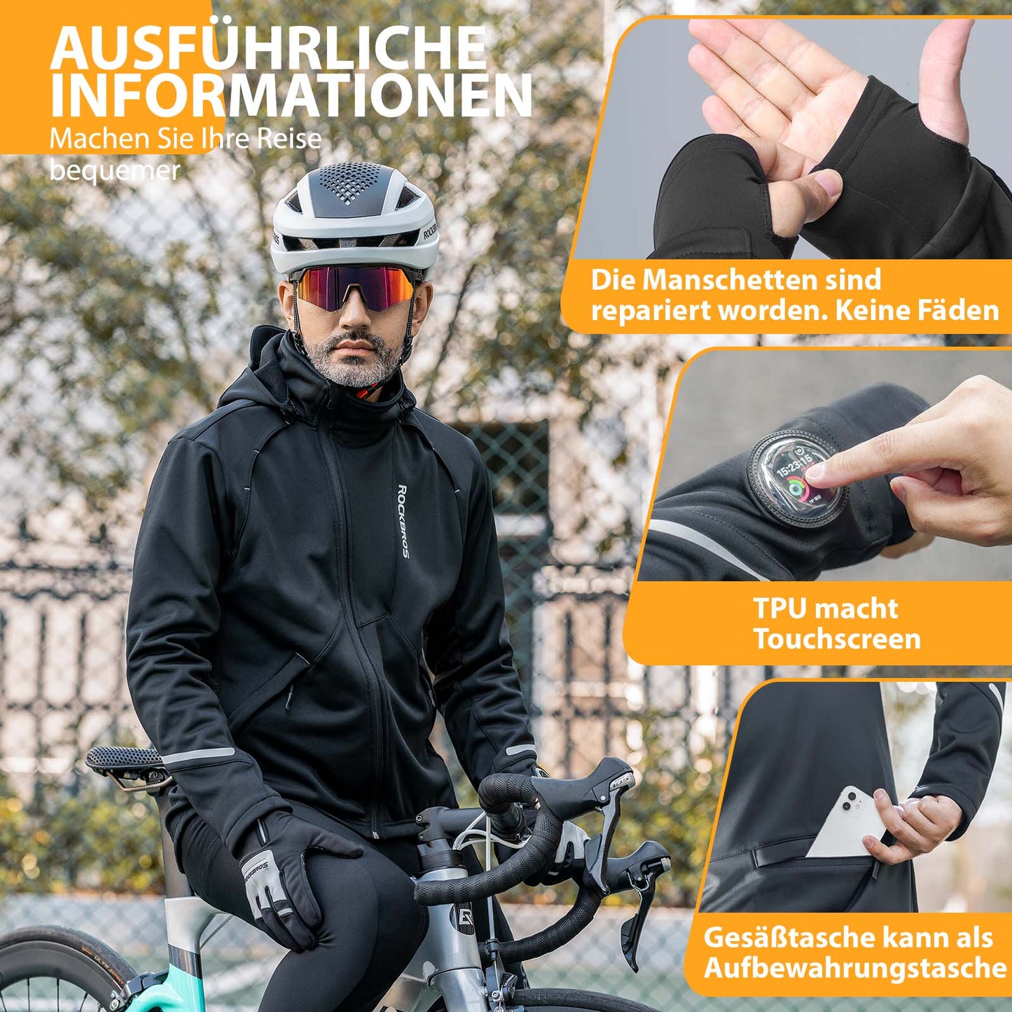 Chaqueta de ciclismo de invierno, resistente al viento, con manejo de pantalla táctil de TPU, ROCKBROS