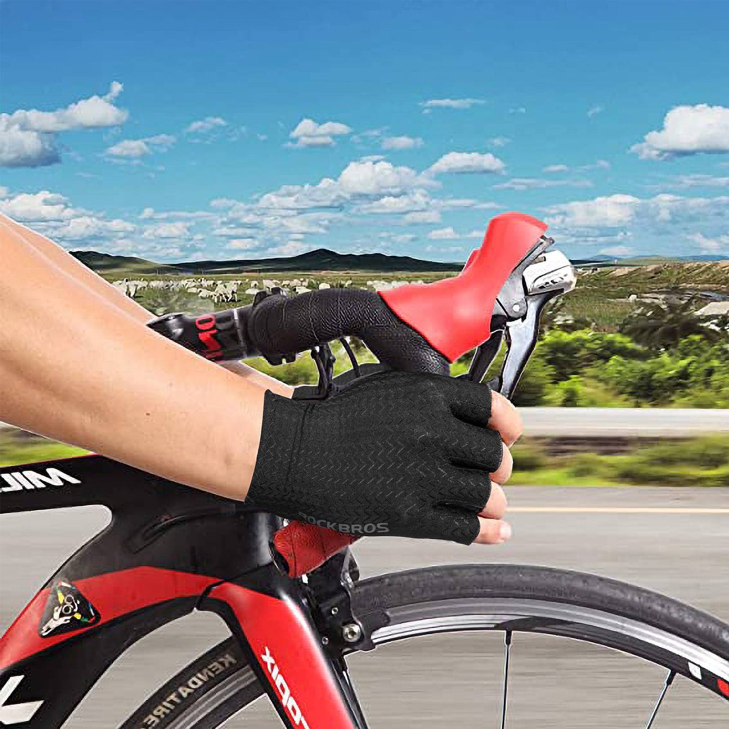 Guantes de equitación de medio dedo antideslizantes con estampado de gel ROCKBROS