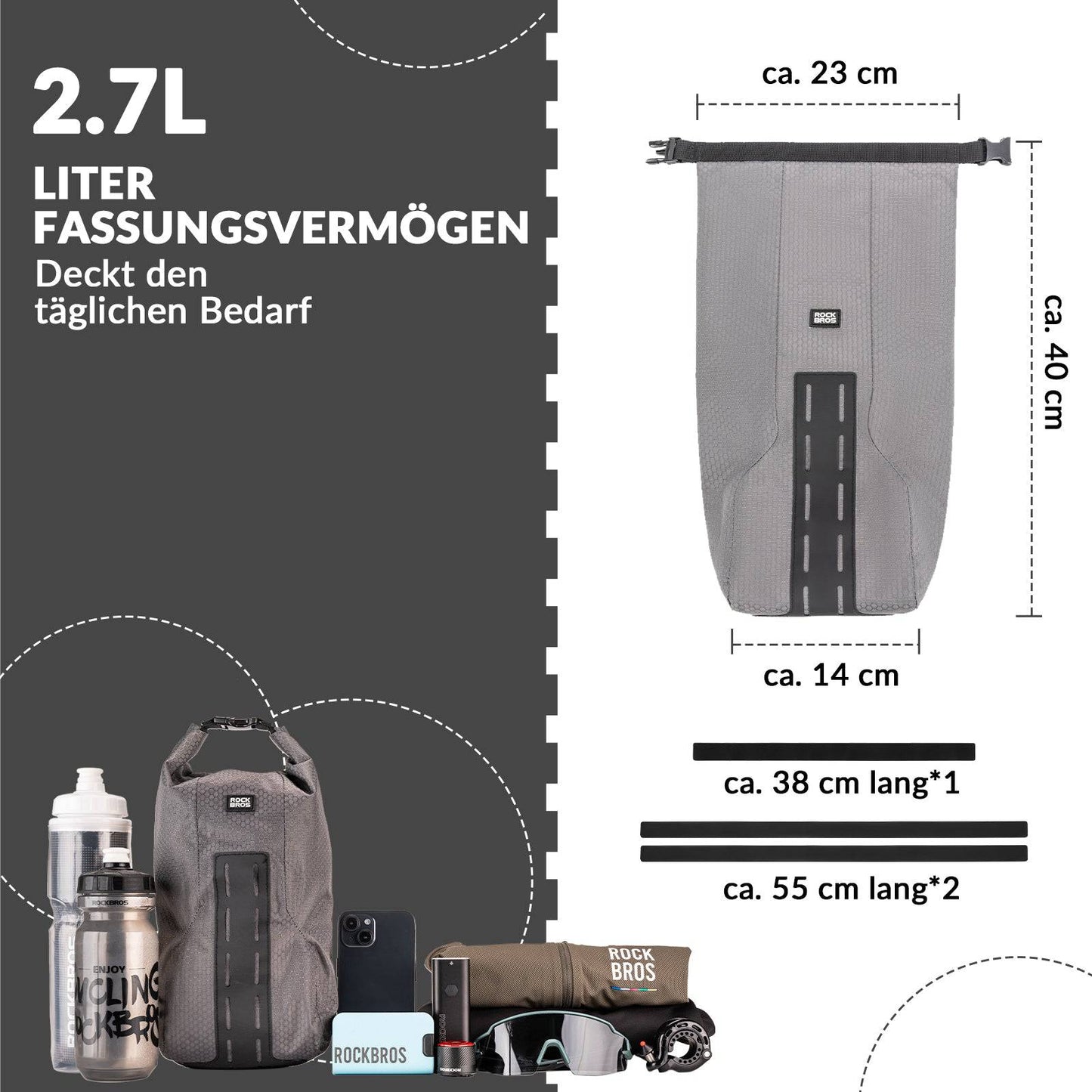 Bolsa de alforja para horquilla delantera, 2,7 L, impermeable, ROCKBROS