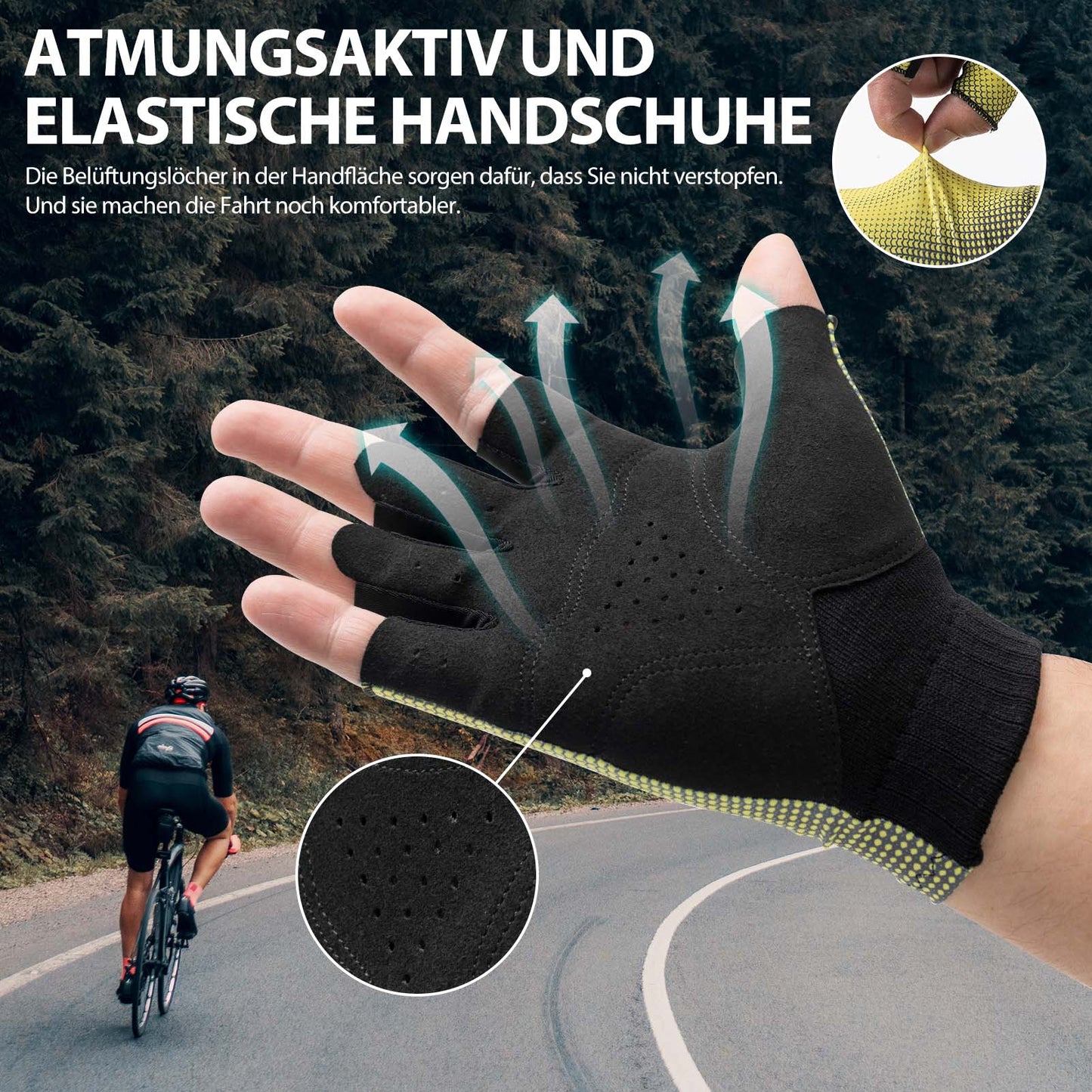 Guantes de ciclismo de medio dedo, antideslizantes, elásticos, unisex, amarillos, tallas M-XXL, ROCKBROS