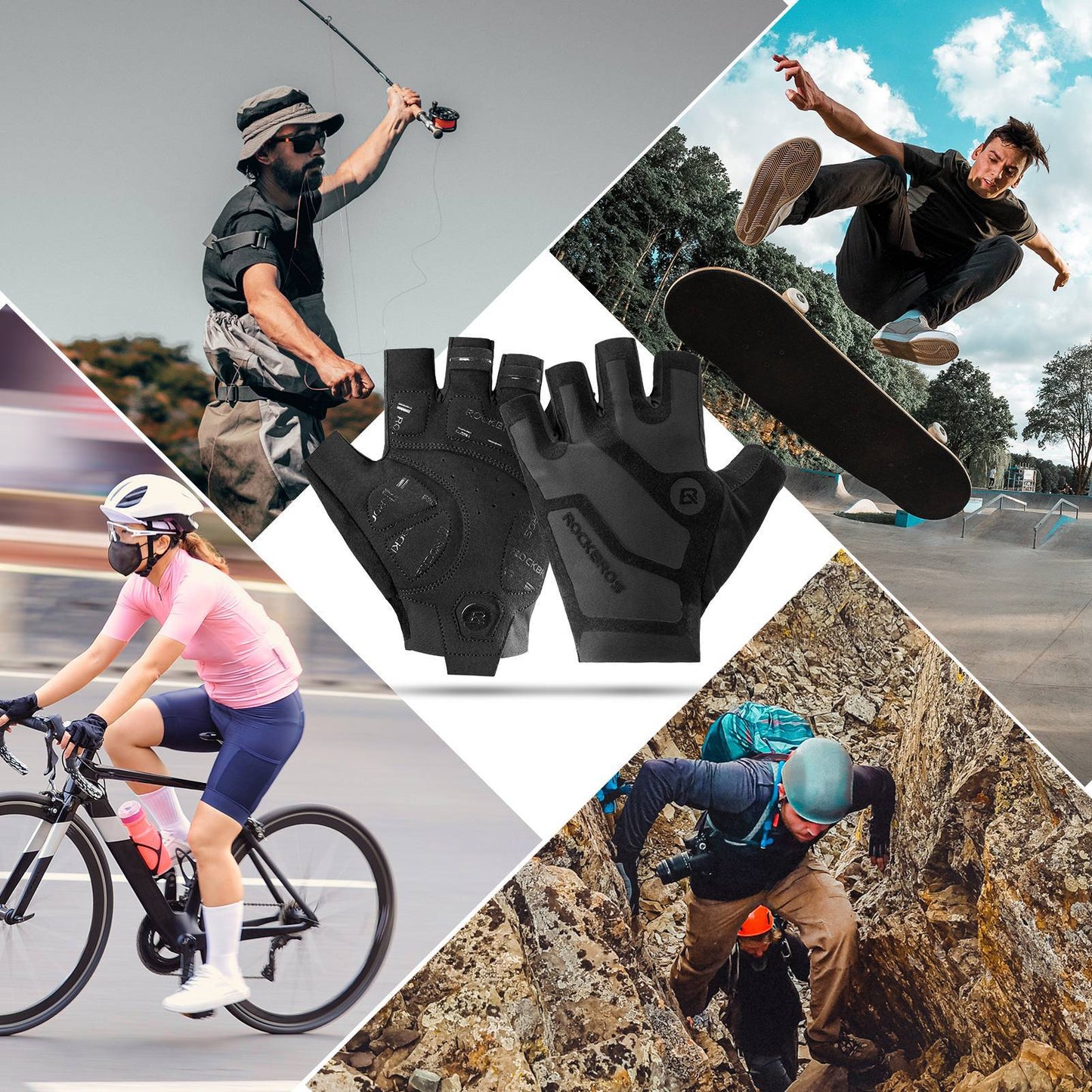 Guantes de ciclismo unisex de medio dedo con absorción de impactos y antideslizantes de ROCKBROS