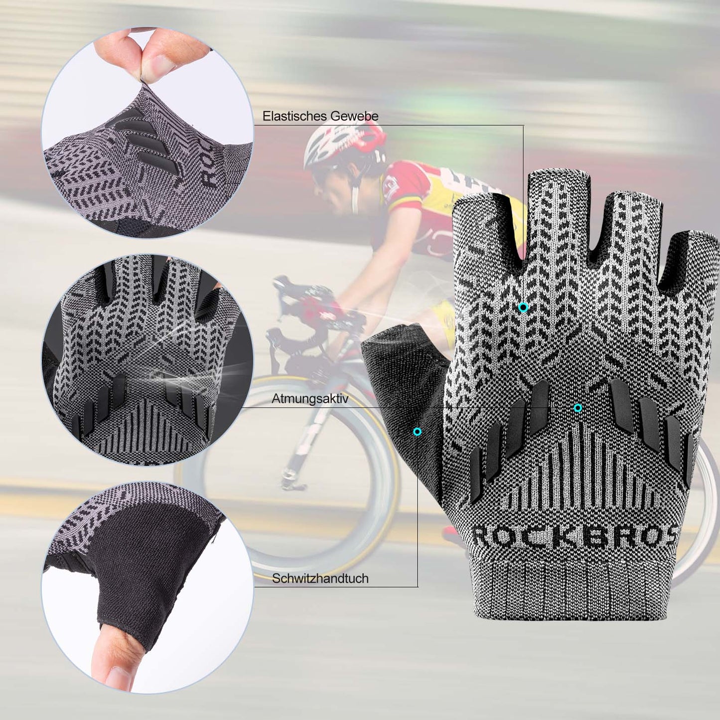 Guantes de ciclismo de medio dedo con absorción de impactos para verano para hombre ROCKBROS