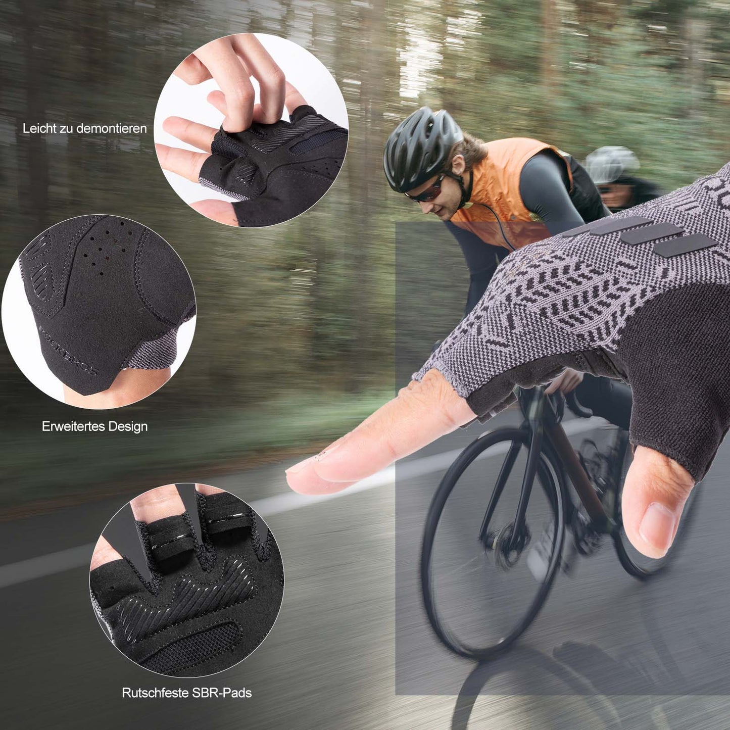 Guantes de ciclismo de medio dedo con absorción de impactos para verano para hombre ROCKBROS