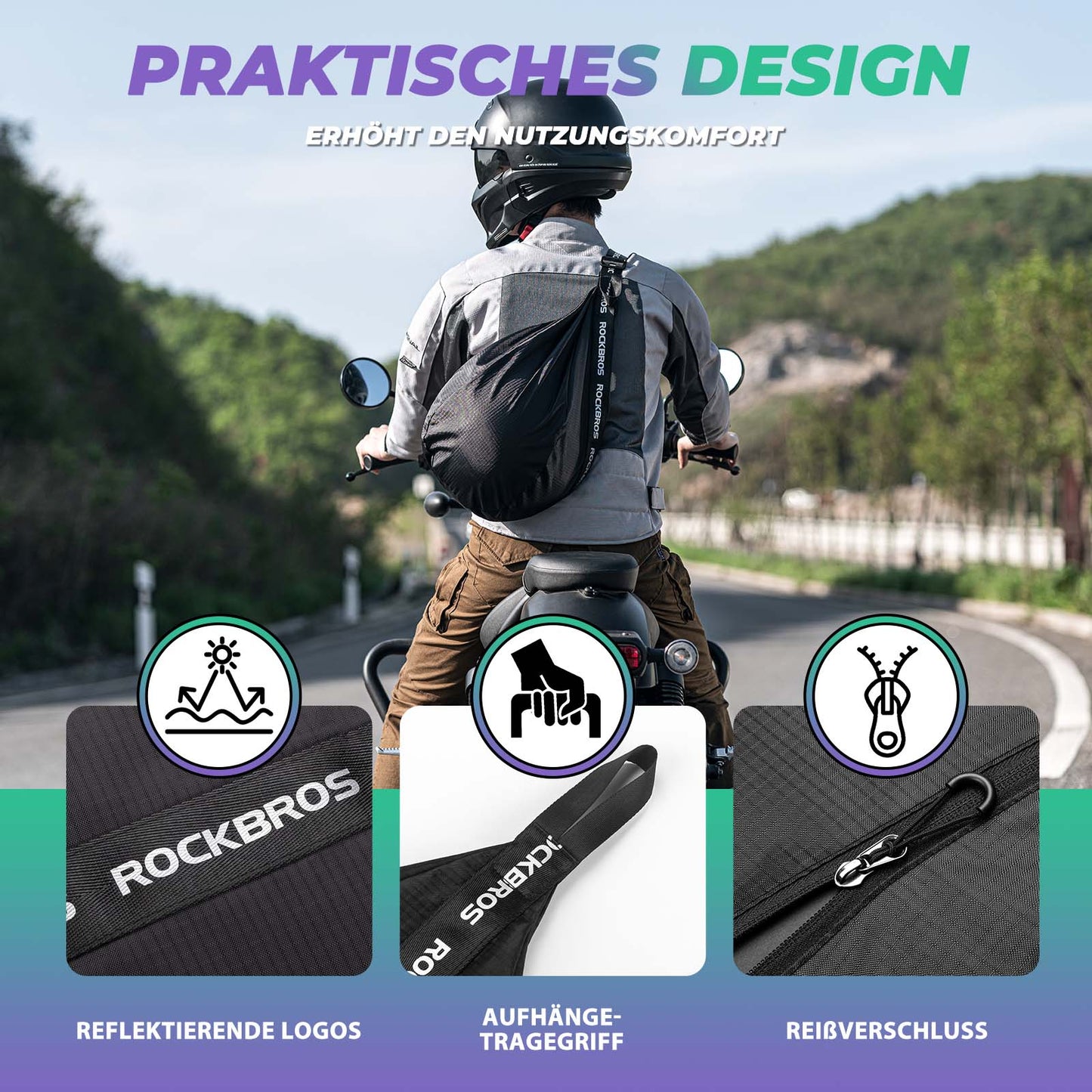 Bolsa para casco de moto, correa de hombro ajustable, ROCKBROS