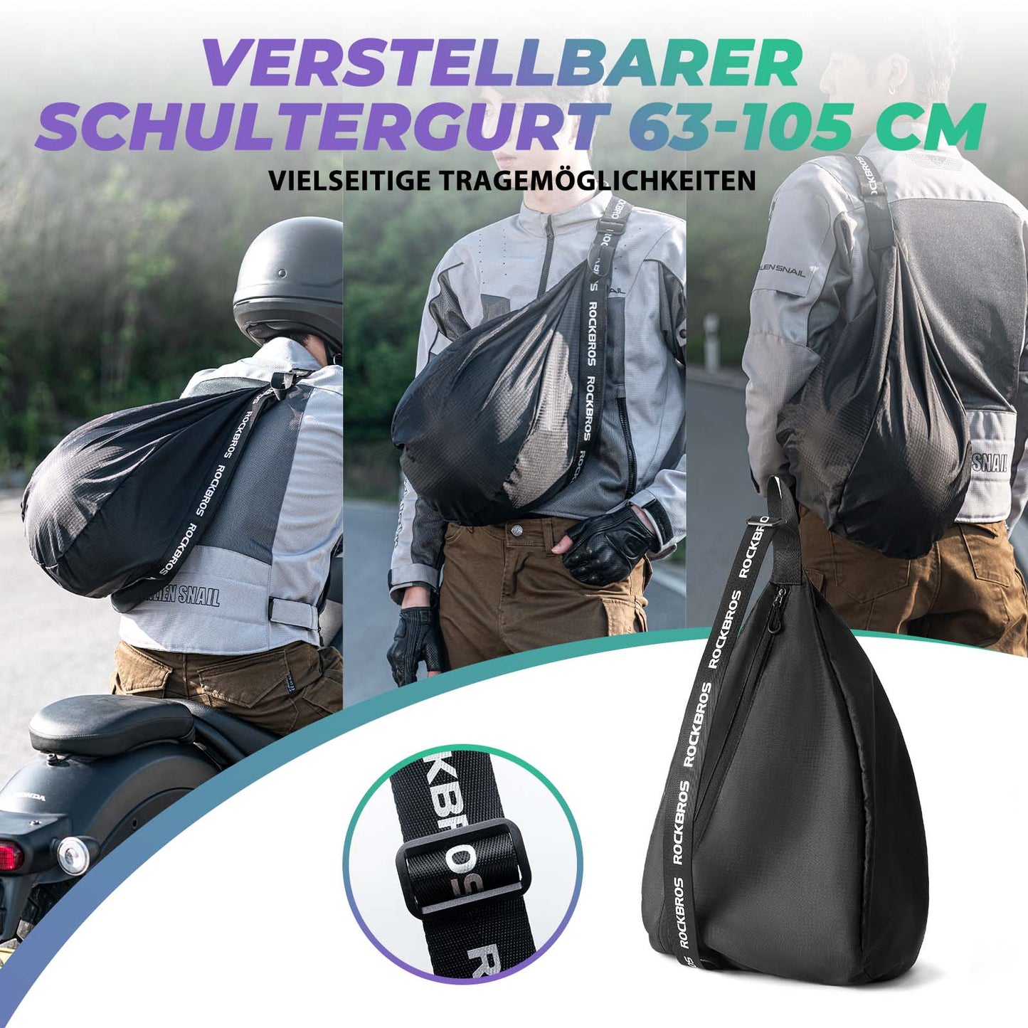 Bolsa para casco de moto, correa de hombro ajustable, ROCKBROS