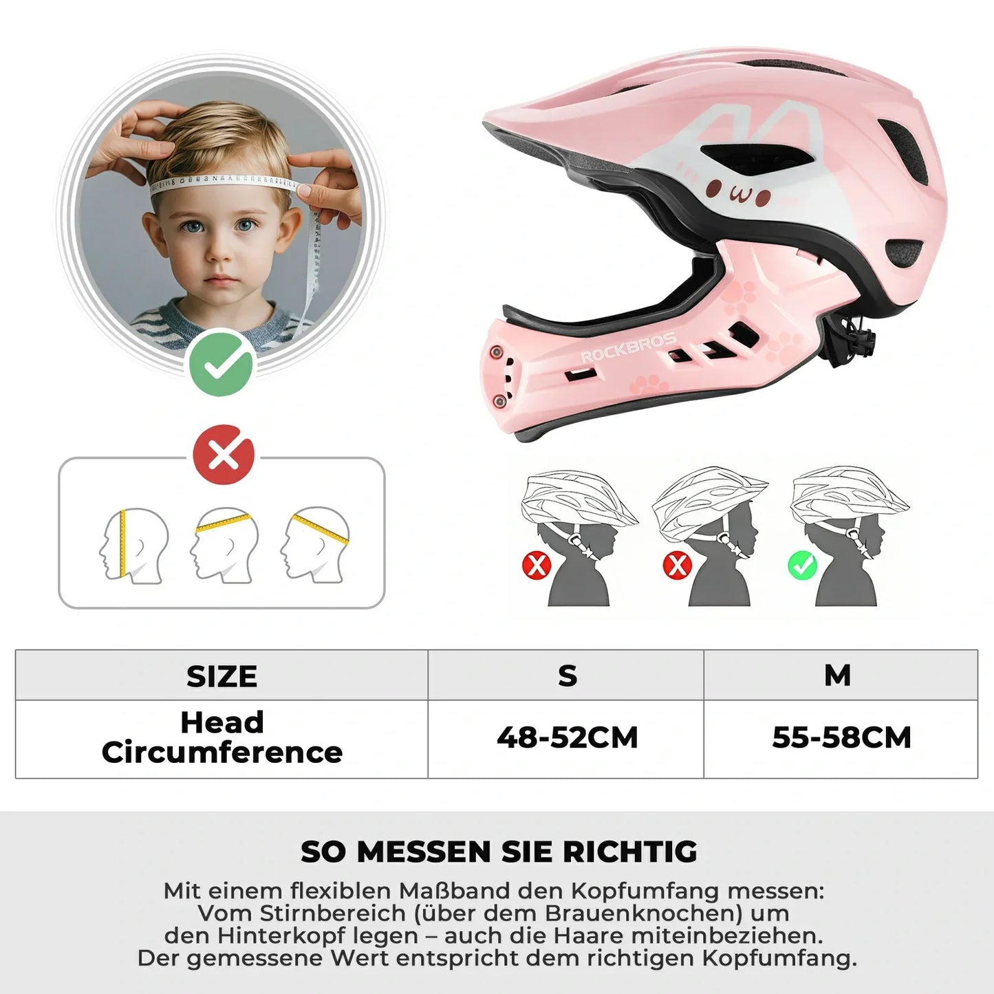Casco integral de dibujos animados para niños con mentonera extraíble ROCKBROS