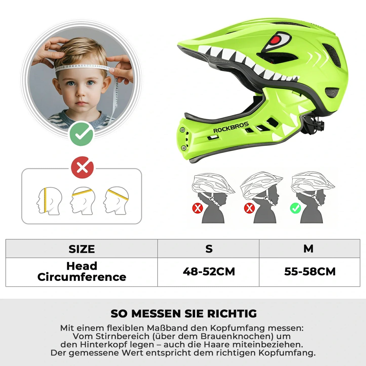 Casco integral de dibujos animados para niños con mentonera extraíble ROCKBROS