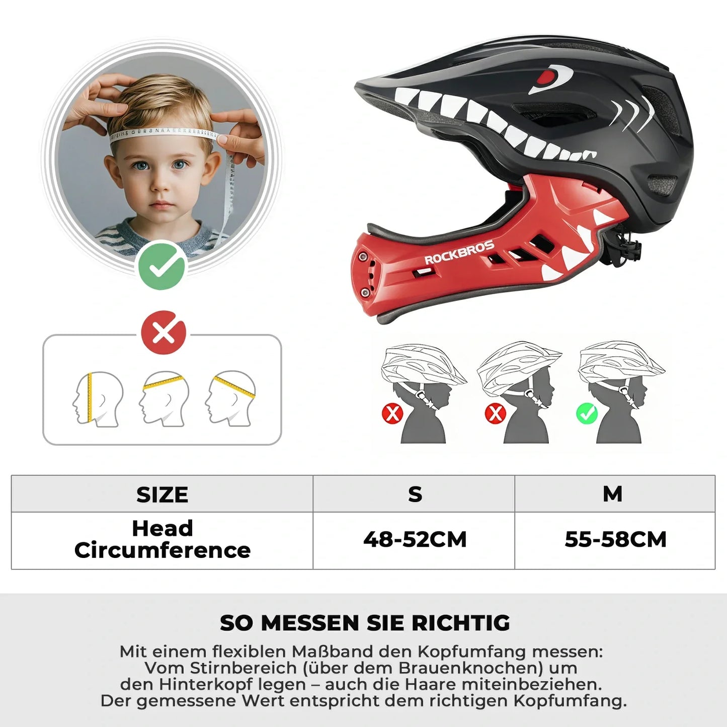 Casco integral de dibujos animados para niños con mentonera extraíble ROCKBROS