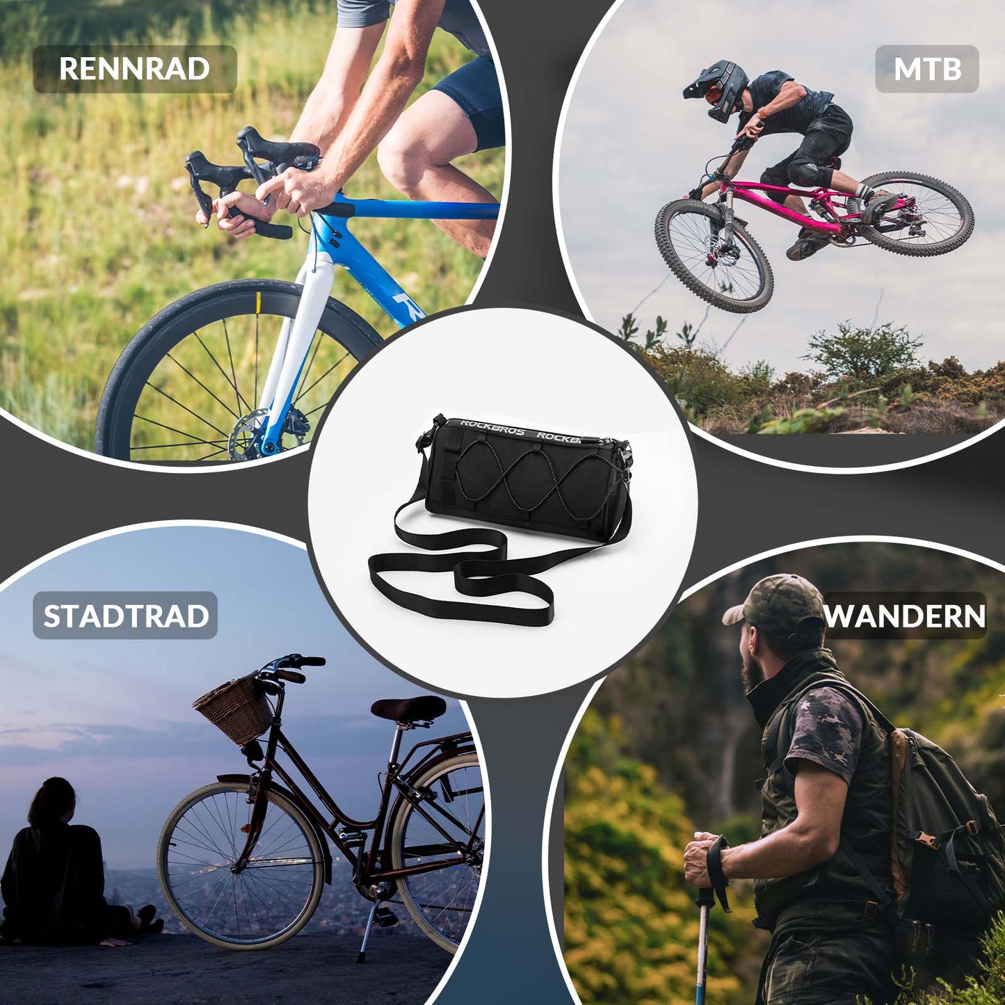 Bolsa de manillar Bolsa de manillar de bicicleta multifuncional con correa de hombro 1,5L ROCKBROS