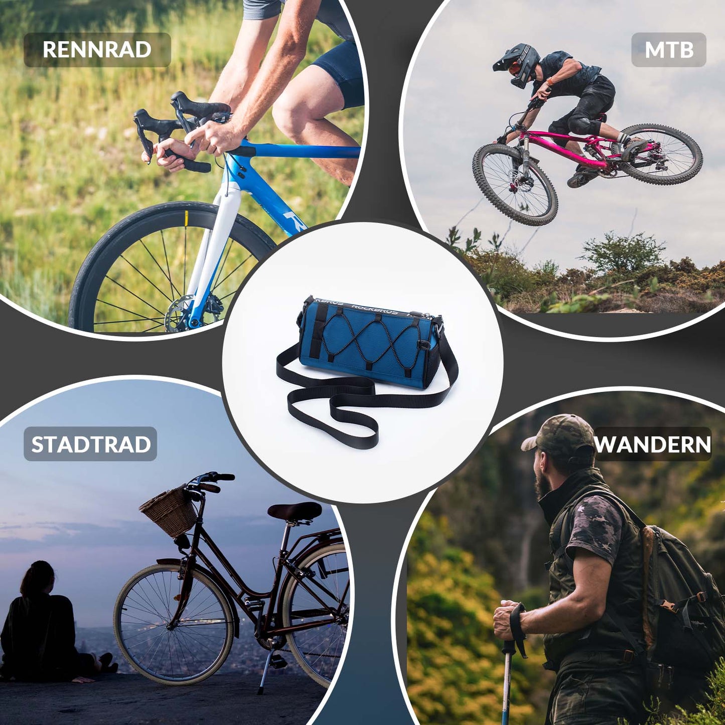 Bolsa de manillar Bolsa de manillar de bicicleta multifuncional con correa de hombro 1,5L ROCKBROS
