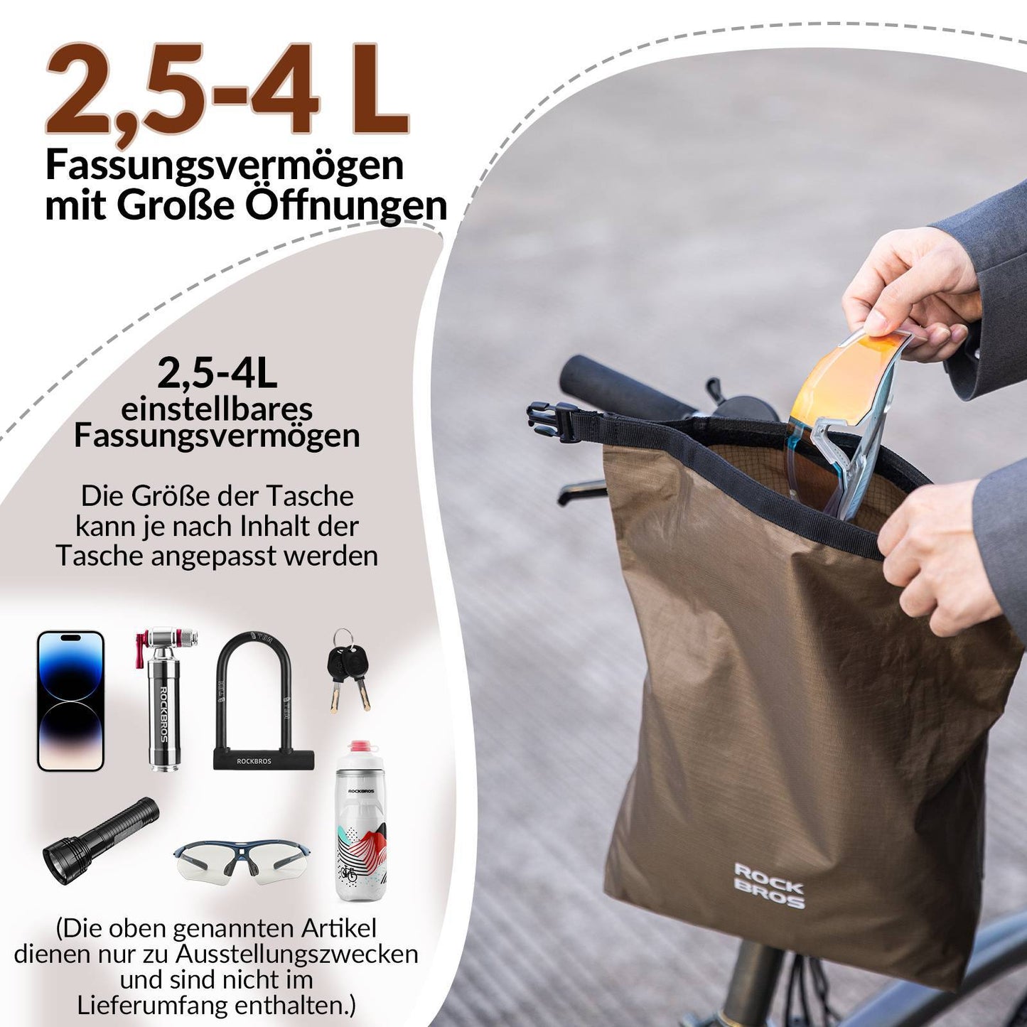 Bolsa de manillar, cesta impermeable para bicicleta, bolsa delantera, ajustable 2,5L-4L, ROCKBROS